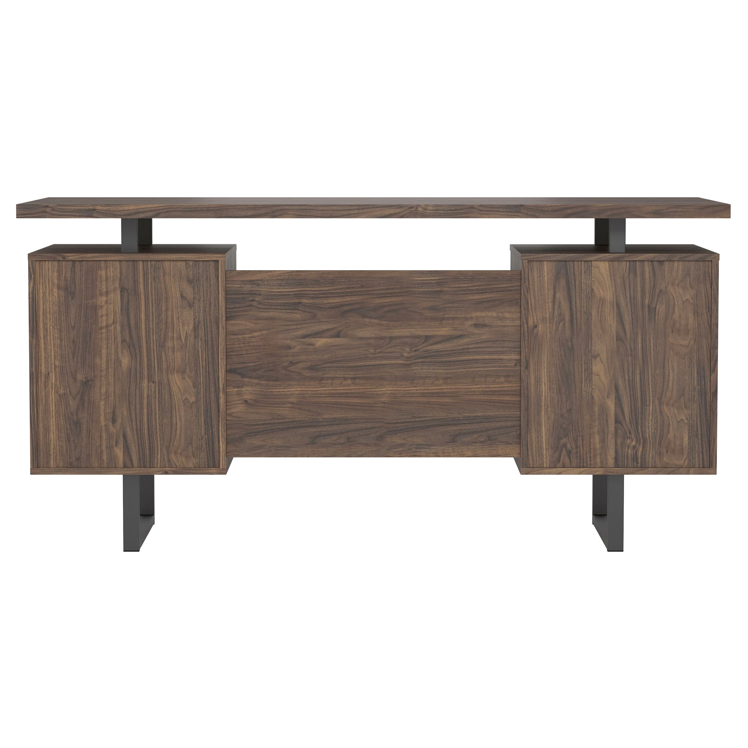 Aged Walnut Office Desk with Storage & File Cabinet