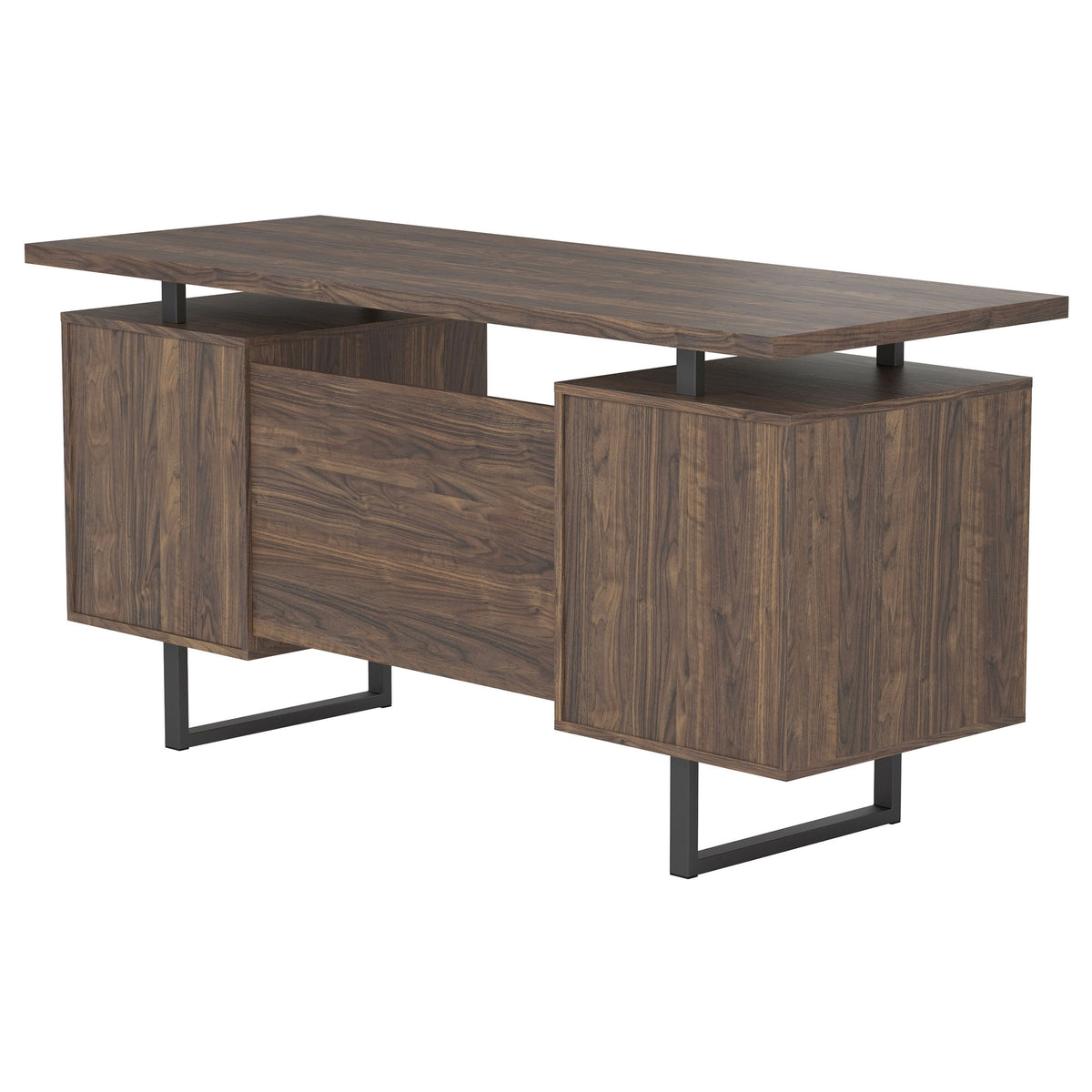 Aged Walnut Office Desk with Storage & File Cabinet