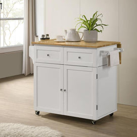 3-Door Mobile Kitchen Cart Natural Brown and White