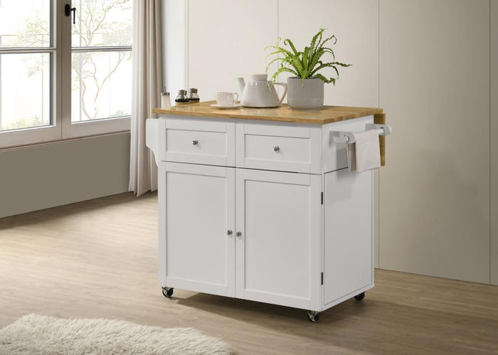3-Door Mobile Kitchen Cart Natural Brown and White