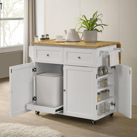 3-Door Mobile Kitchen Cart Natural Brown and White