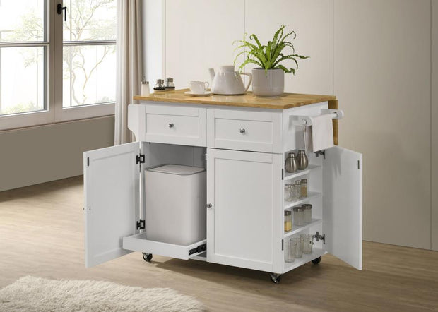 3-Door Mobile Kitchen Cart Natural Brown and White