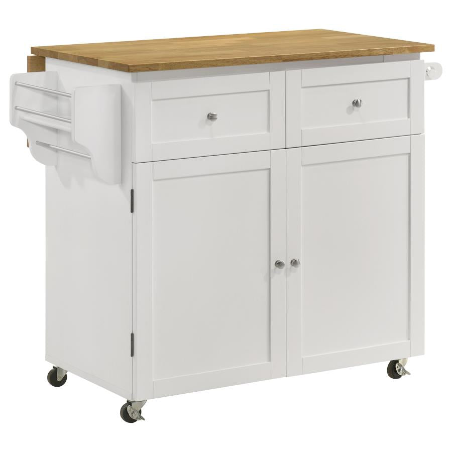 3-Door Mobile Kitchen Cart Natural Brown and White