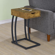 C-Shaped Side Table with Drawer & Power Outlet
