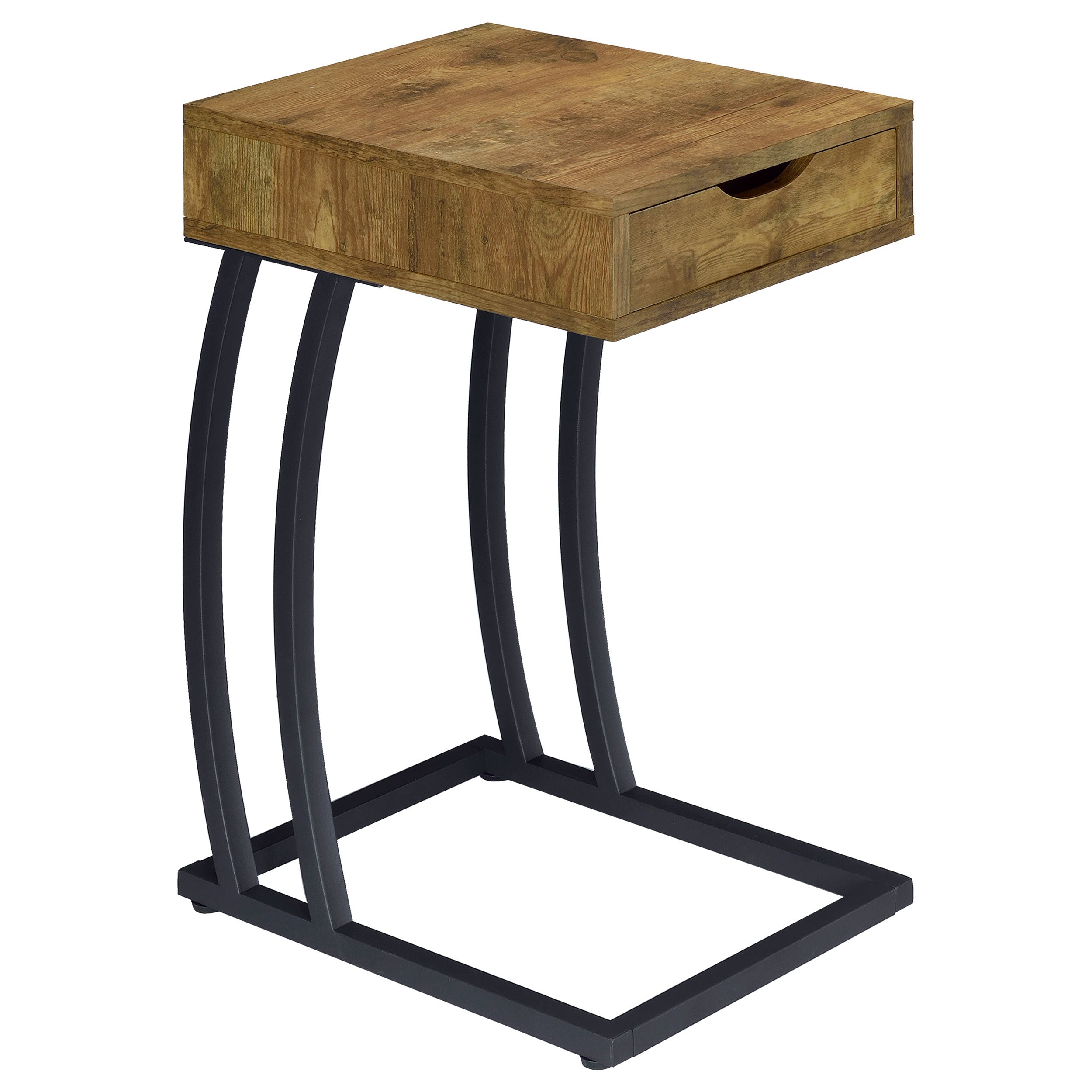 C-Shaped Side Table with Drawer & Power Outlet