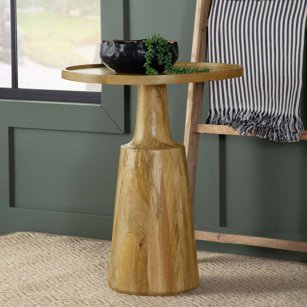 Round Solid Mango Wood Accent Side Table