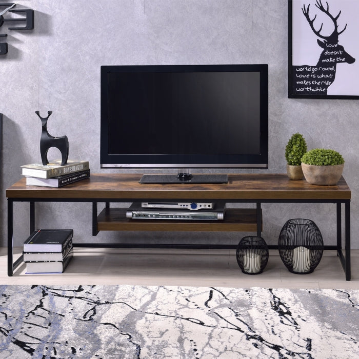 Weathered Oak & Black Metal TV Stand