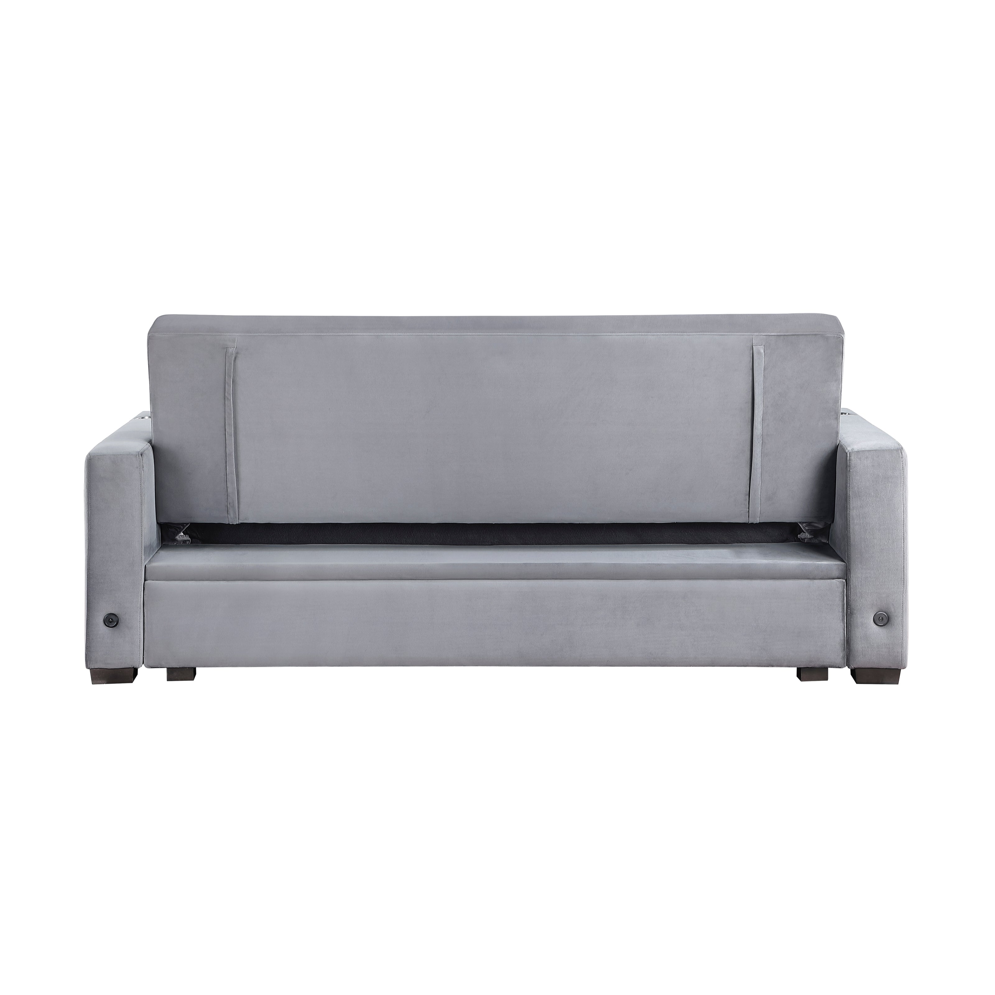 Convertible Sofa Bed with Hidden Storage, Cup Holders & USB Charging Ports