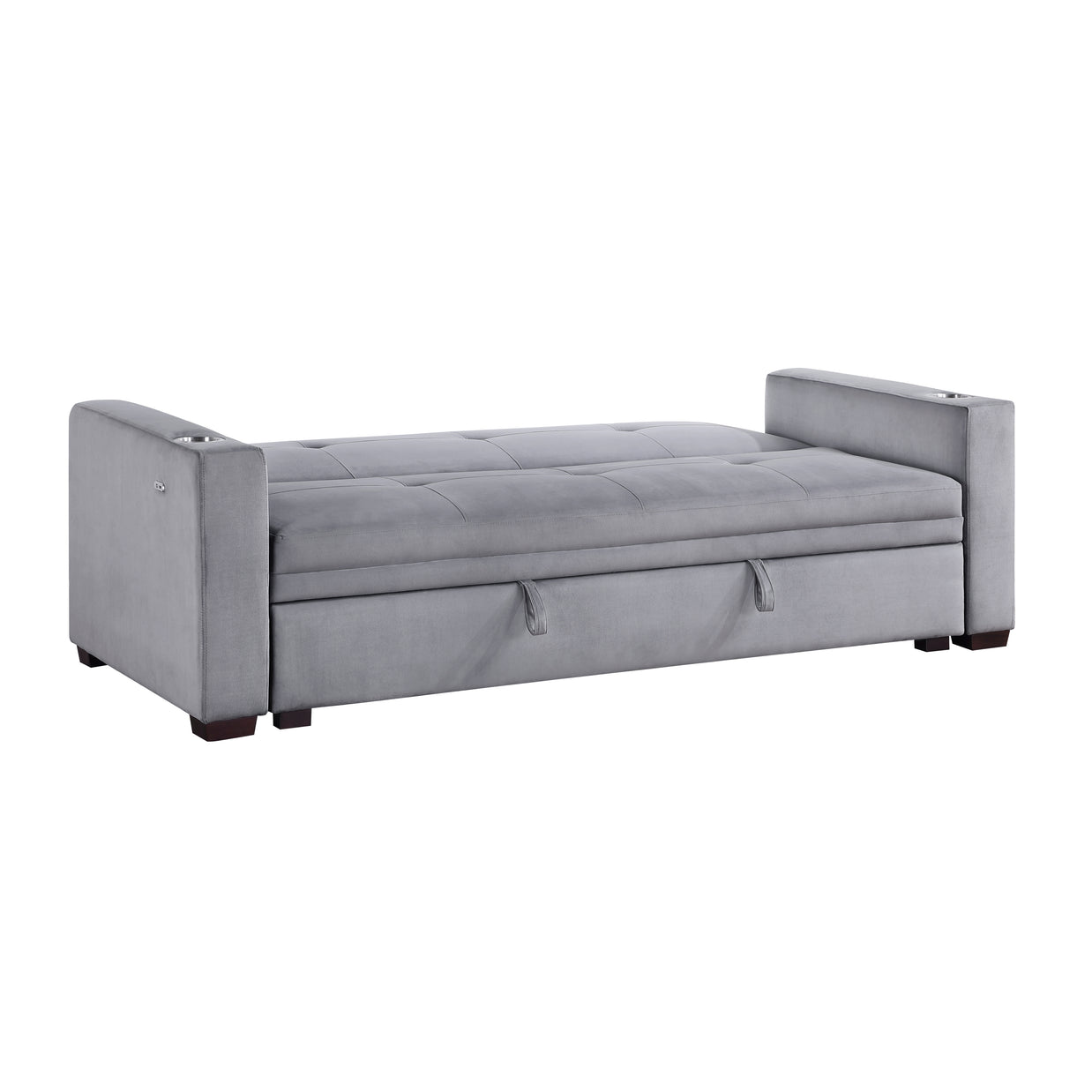 Convertible Sofa Bed with Hidden Storage, Cup Holders & USB Charging Ports