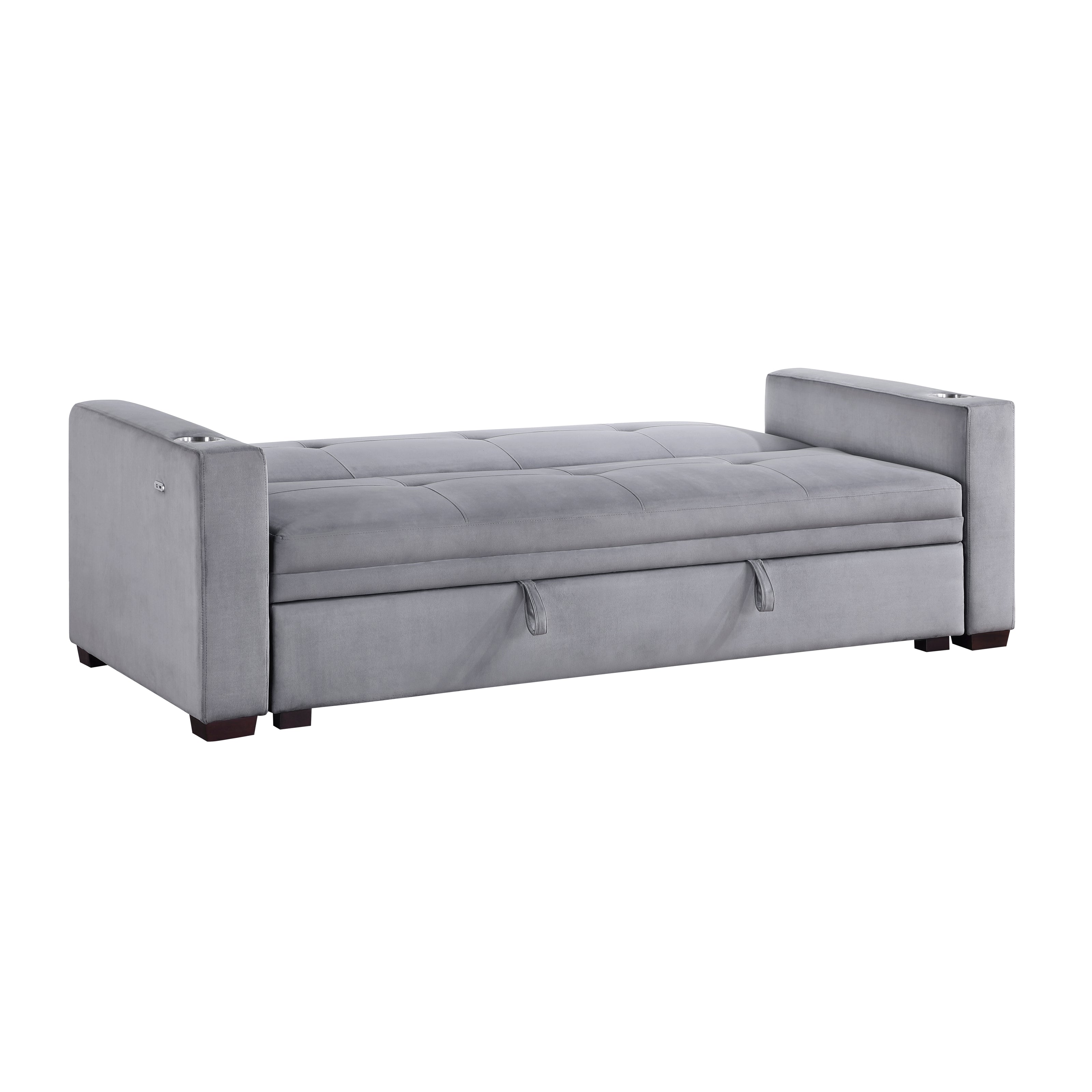 Convertible Sofa Bed with Hidden Storage, Cup Holders & USB Charging Ports