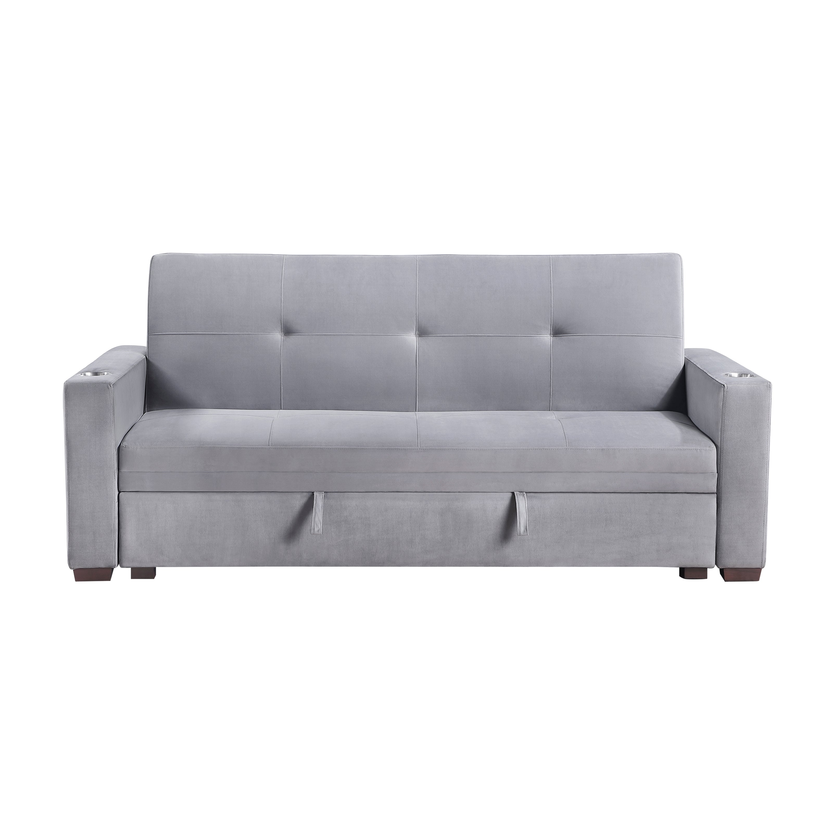 Convertible Sofa Bed with Hidden Storage, Cup Holders & USB Charging Ports