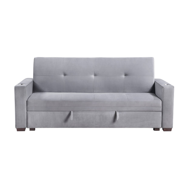 Convertible Sofa Bed with Hidden Storage, Cup Holders & USB Charging Ports