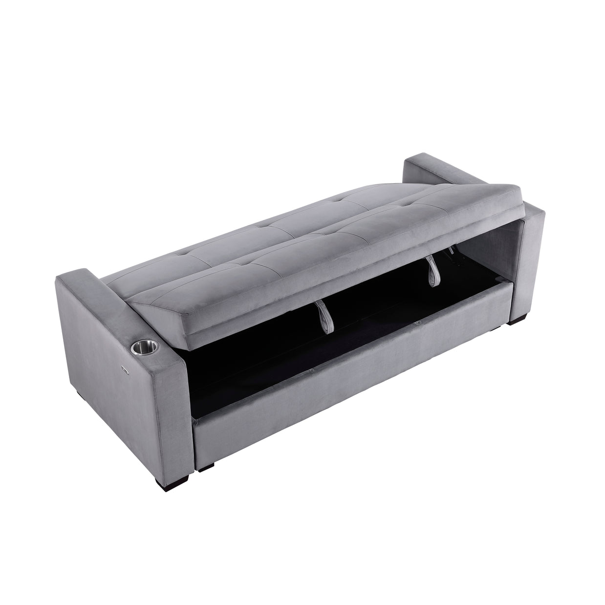 Convertible Sofa Bed with Hidden Storage, Cup Holders & USB Charging Ports