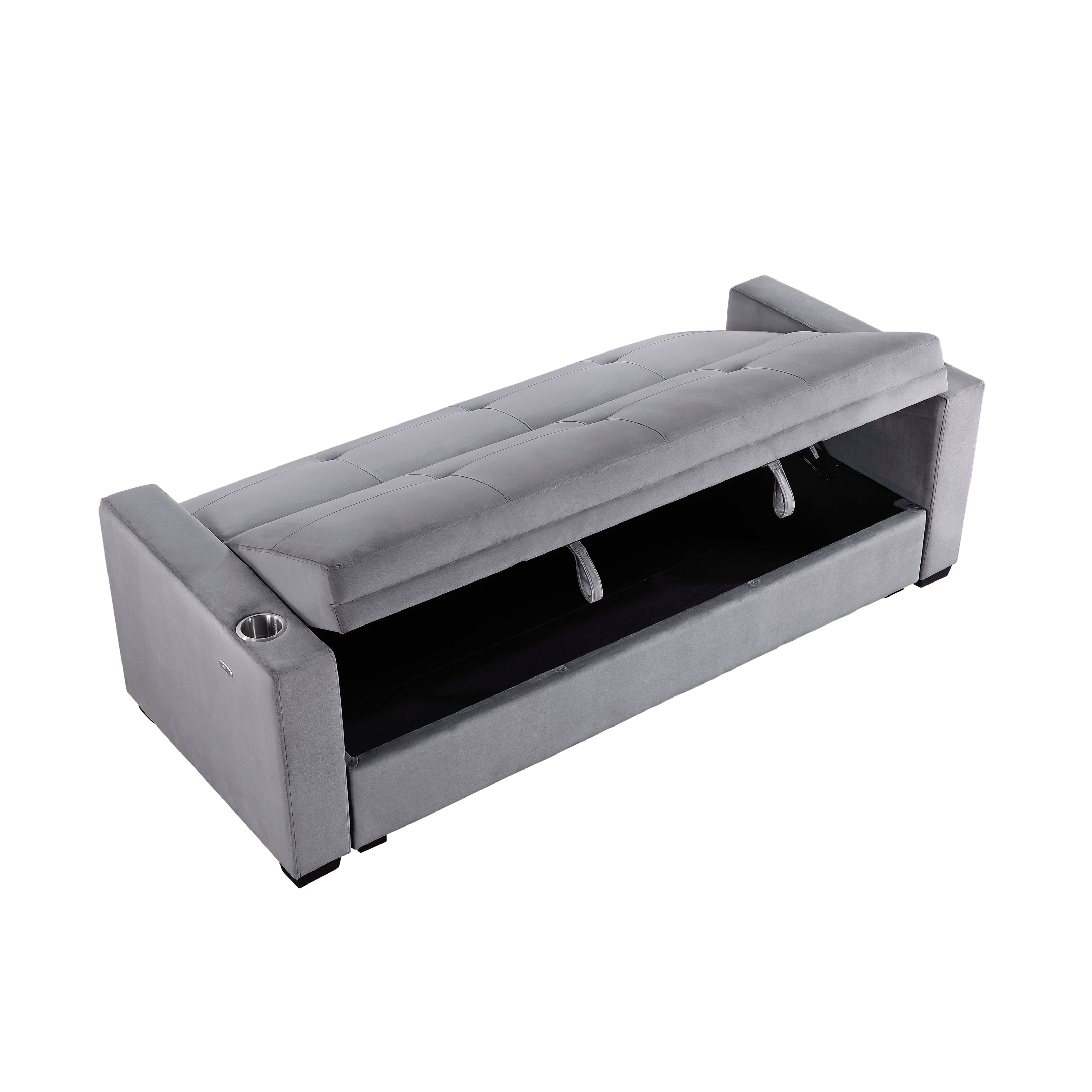 Convertible Sofa Bed with Hidden Storage, Cup Holders & USB Charging Ports