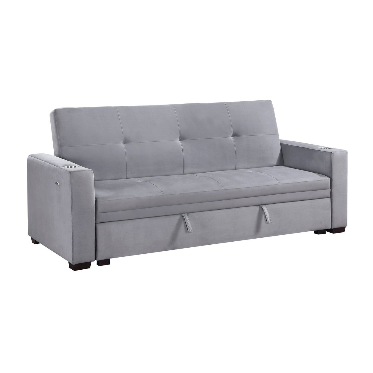 Convertible Sofa Bed with Hidden Storage, Cup Holders & USB Charging Ports