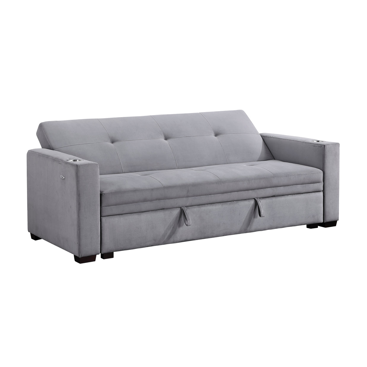 Convertible Sofa Bed with Hidden Storage, Cup Holders & USB Charging Ports