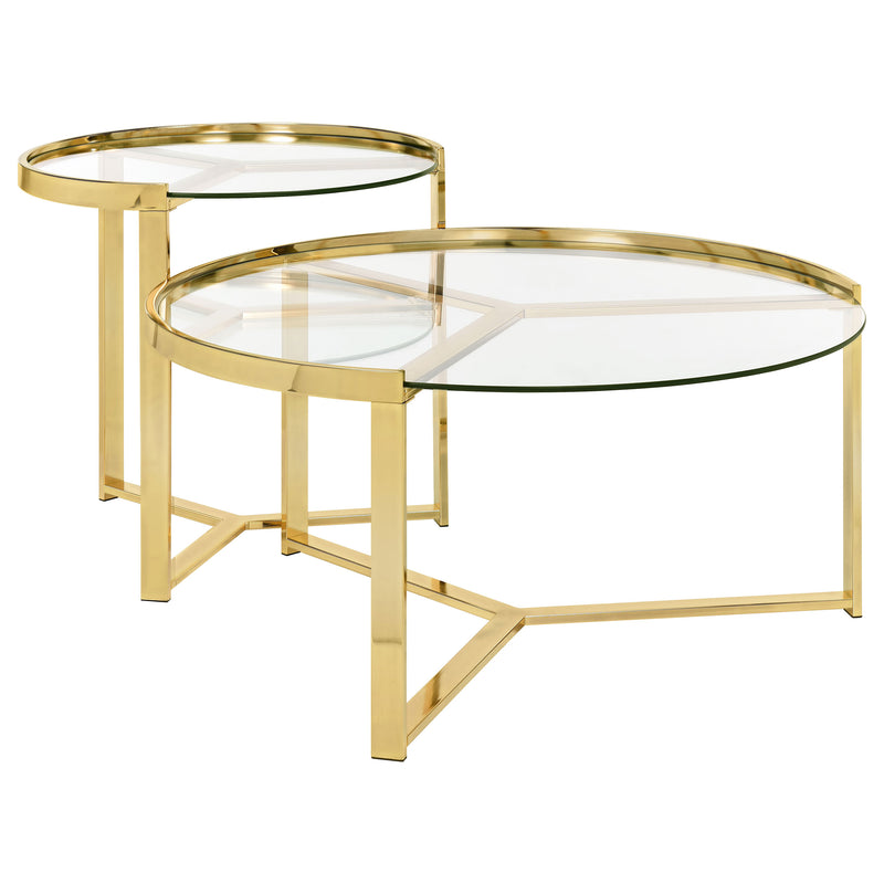 2-Piece Round Glass Top Nesting Coffee Table Set in Gold