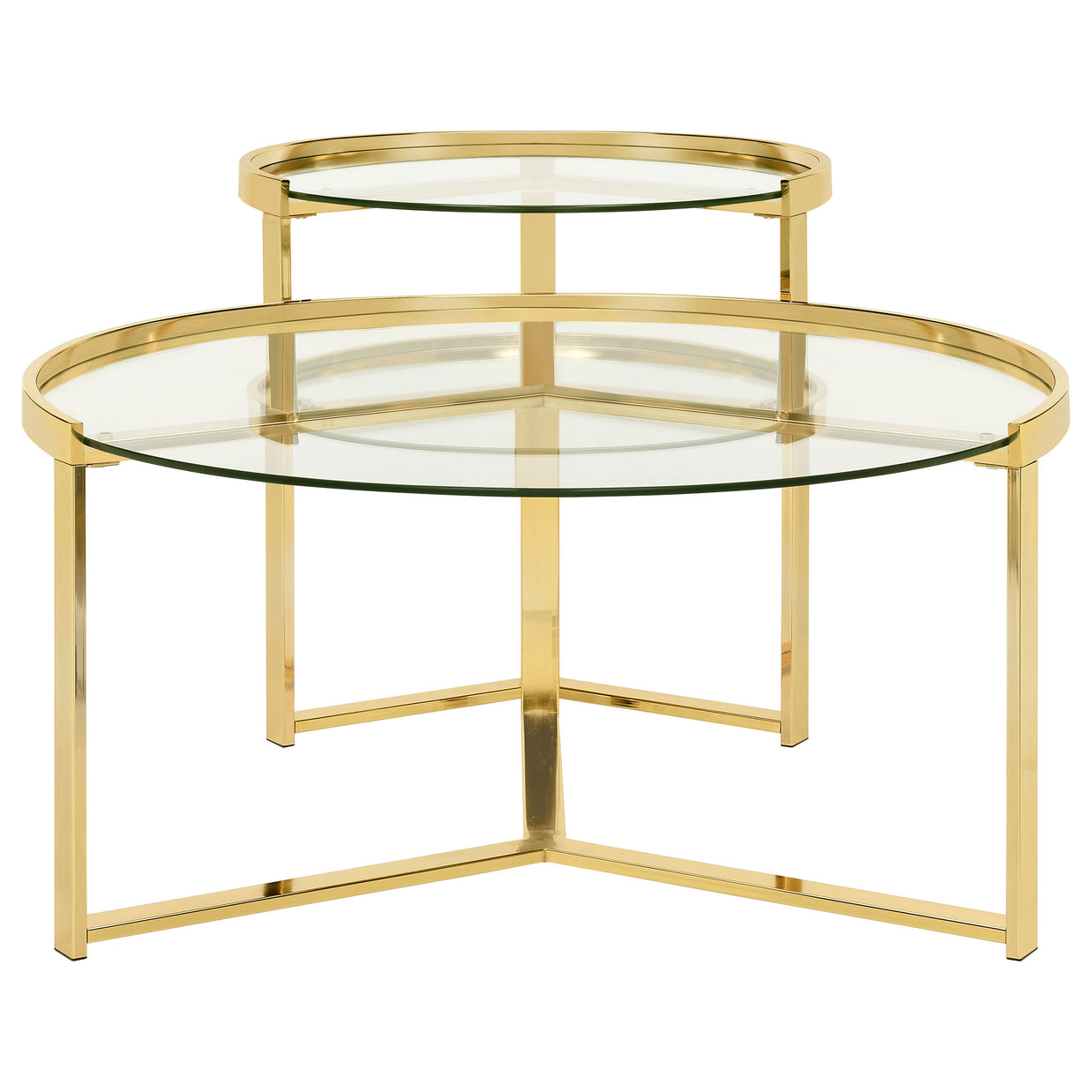2-Piece Round Glass Top Nesting Coffee Table Set in Gold