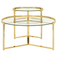2-Piece Round Glass Top Nesting Coffee Table Set in Gold