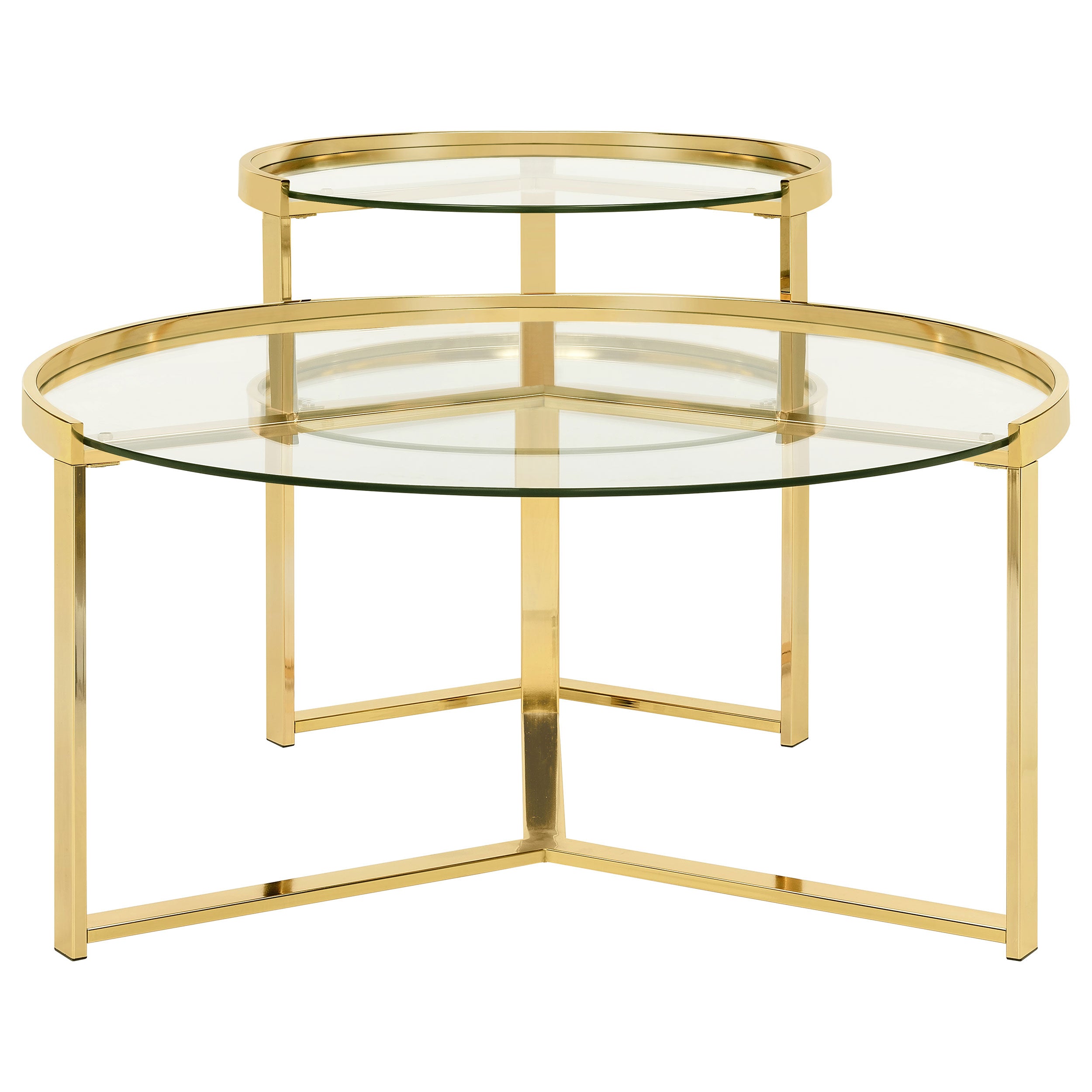 2-Piece Round Glass Top Nesting Coffee Table Set in Gold