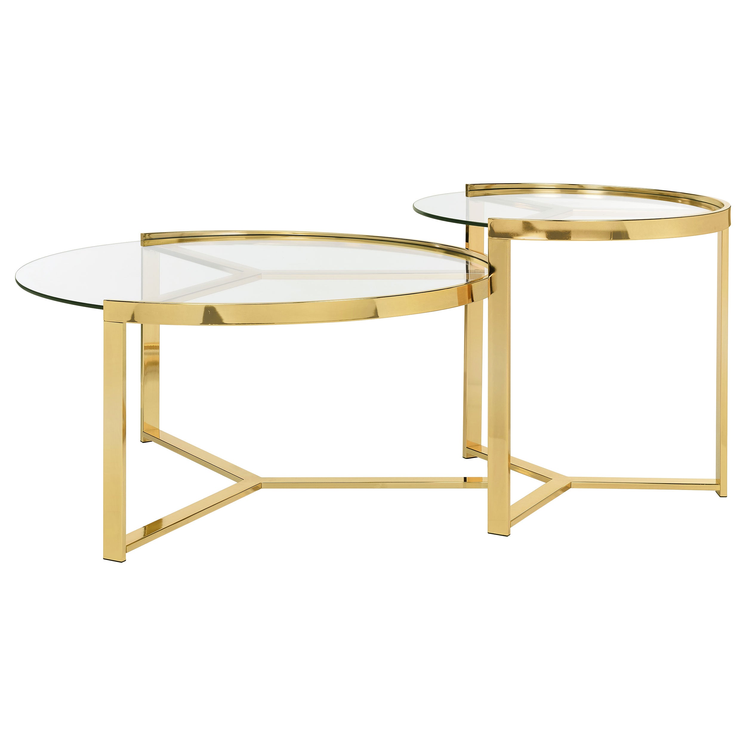 2-Piece Round Glass Top Nesting Coffee Table Set in Gold