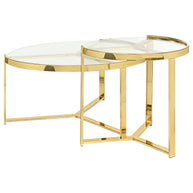 2-Piece Round Glass Top Nesting Coffee Table Set in Gold