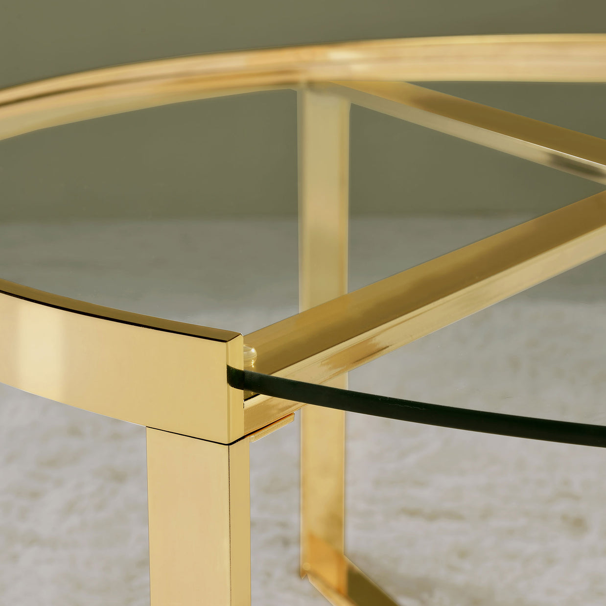 2-Piece Round Glass Top Nesting Coffee Table Set in Gold