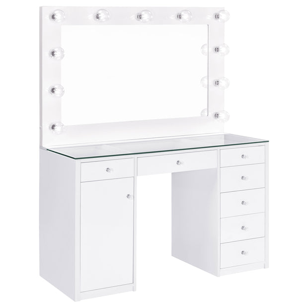 Midnight Hollywood High Gloss Vanity Desk with Lighted Mirror & 7 Drawers