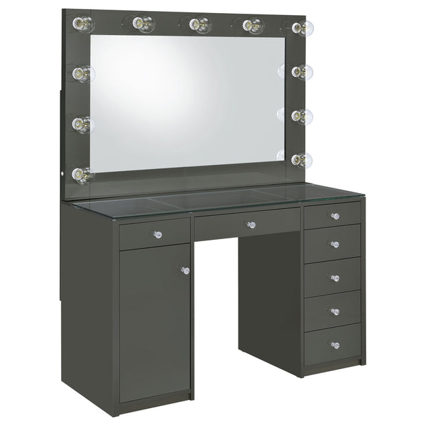 Midnight Hollywood High Gloss Vanity Desk with Lighted Mirror & 7 Drawers