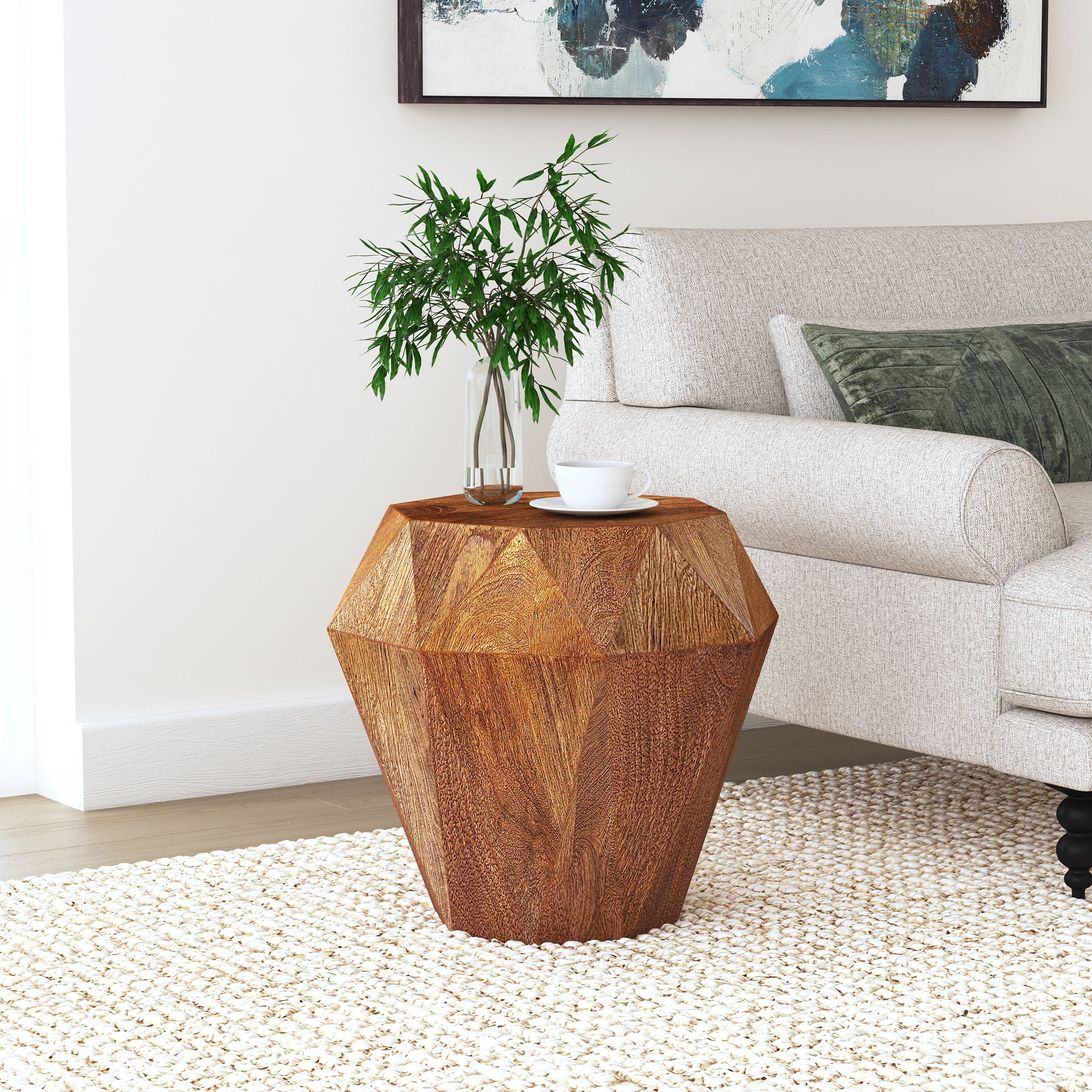 Geometric Solid Mango Wood Side Table