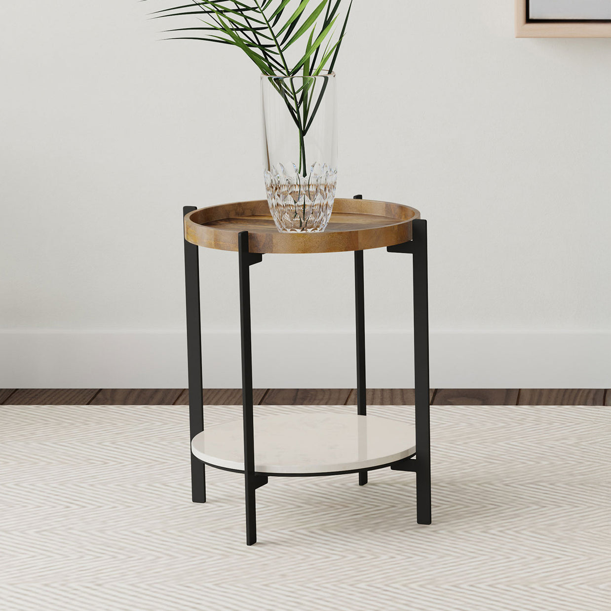 Round Marble & Wood Accent Table