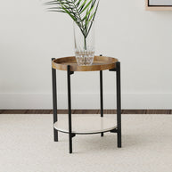 Round Marble & Wood Accent Table