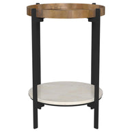 Round Marble & Wood Accent Table