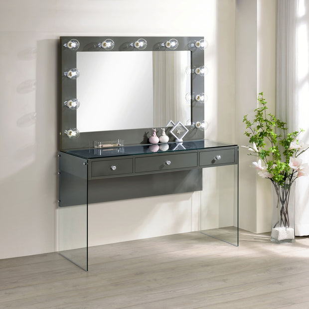 Gray Glam 3-Drawer Vanity Set with Lighted Mirror