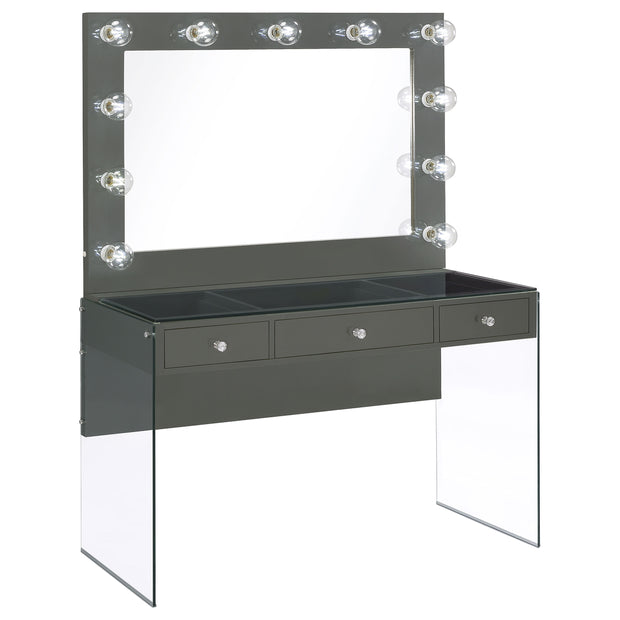Gray Glam 3-Drawer Vanity Set with Lighted Mirror
