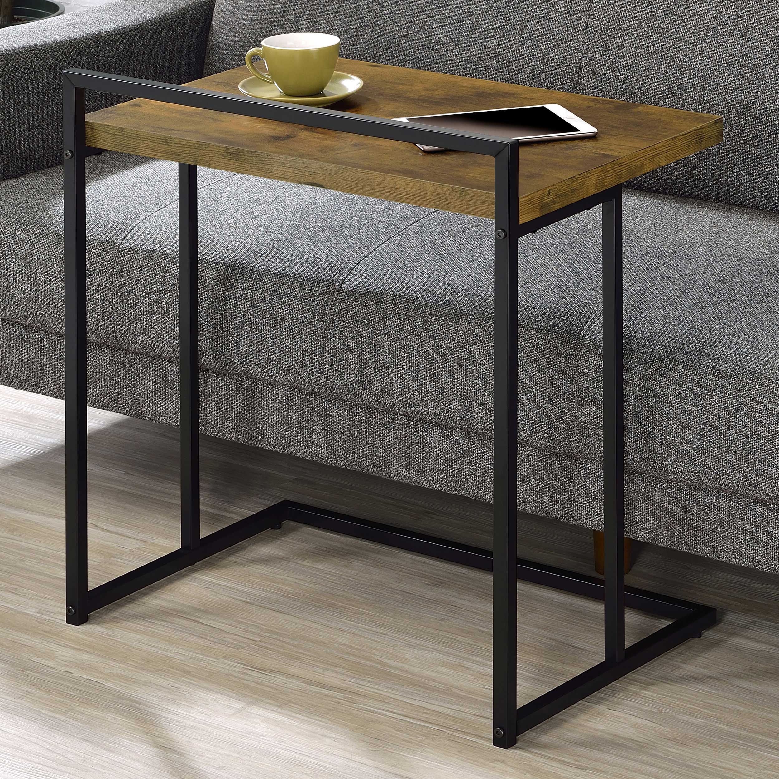 C-Shaped Sofa Side Table in Rustic Nutmeg Wood