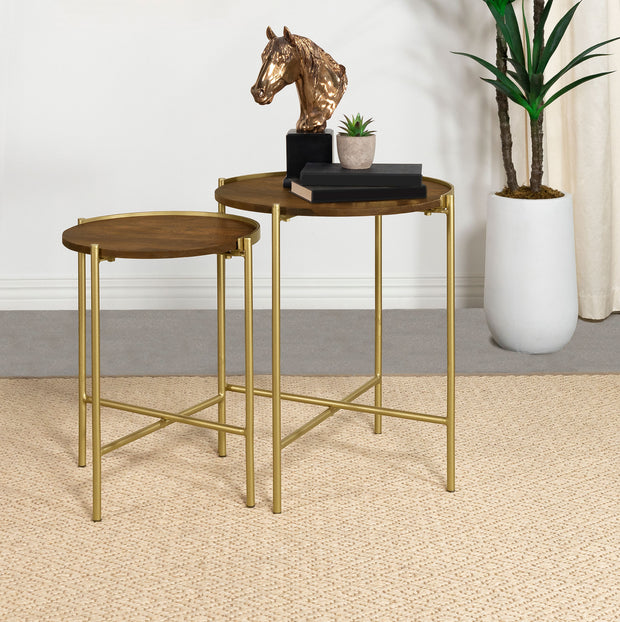 Round Mango Wood Nesting Table 2 Piece Set