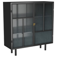 Black Ribbed Glass Accent Cabinet