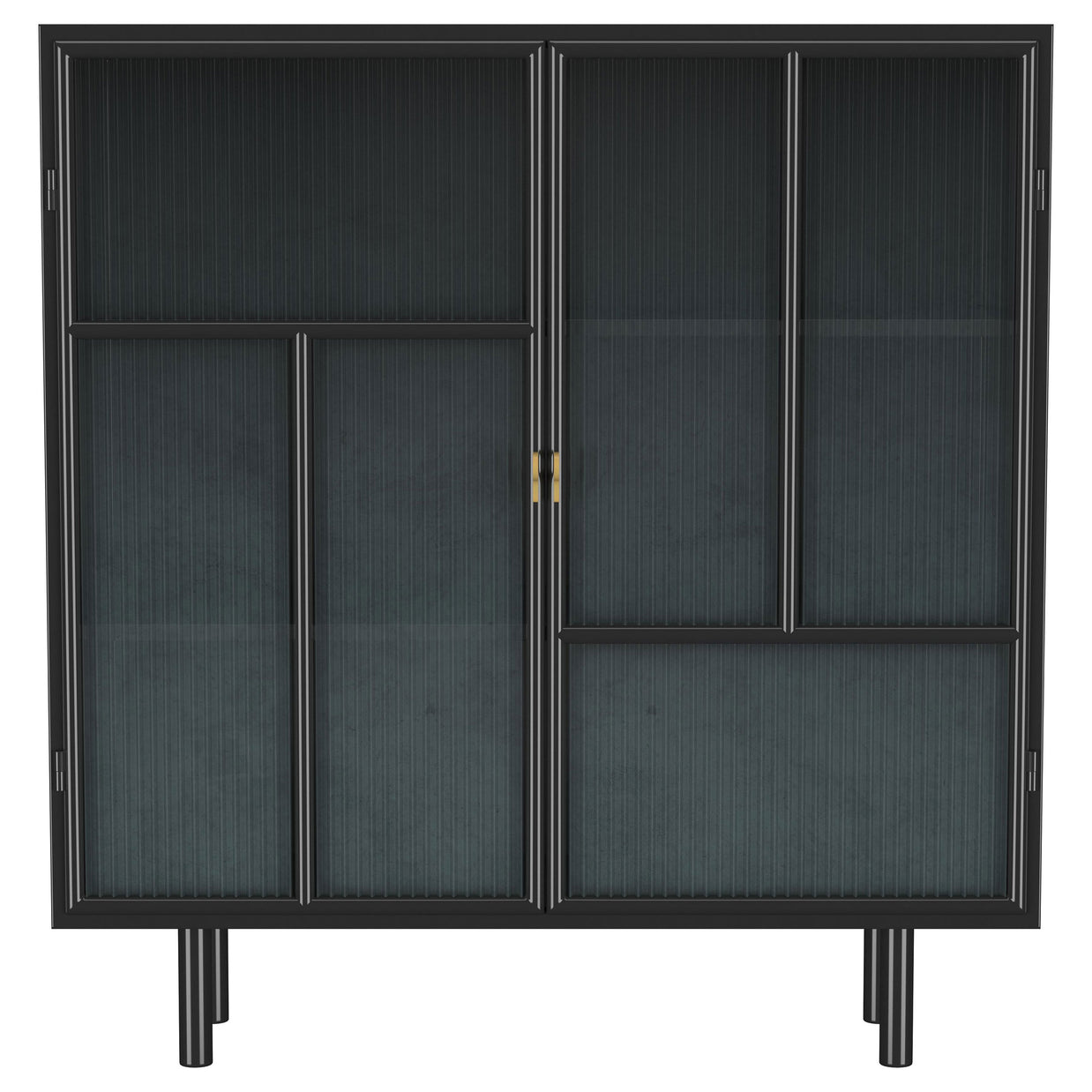 Black Ribbed Glass Accent Cabinet