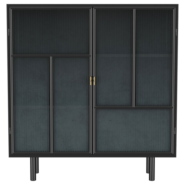 Black Ribbed Glass Accent Cabinet