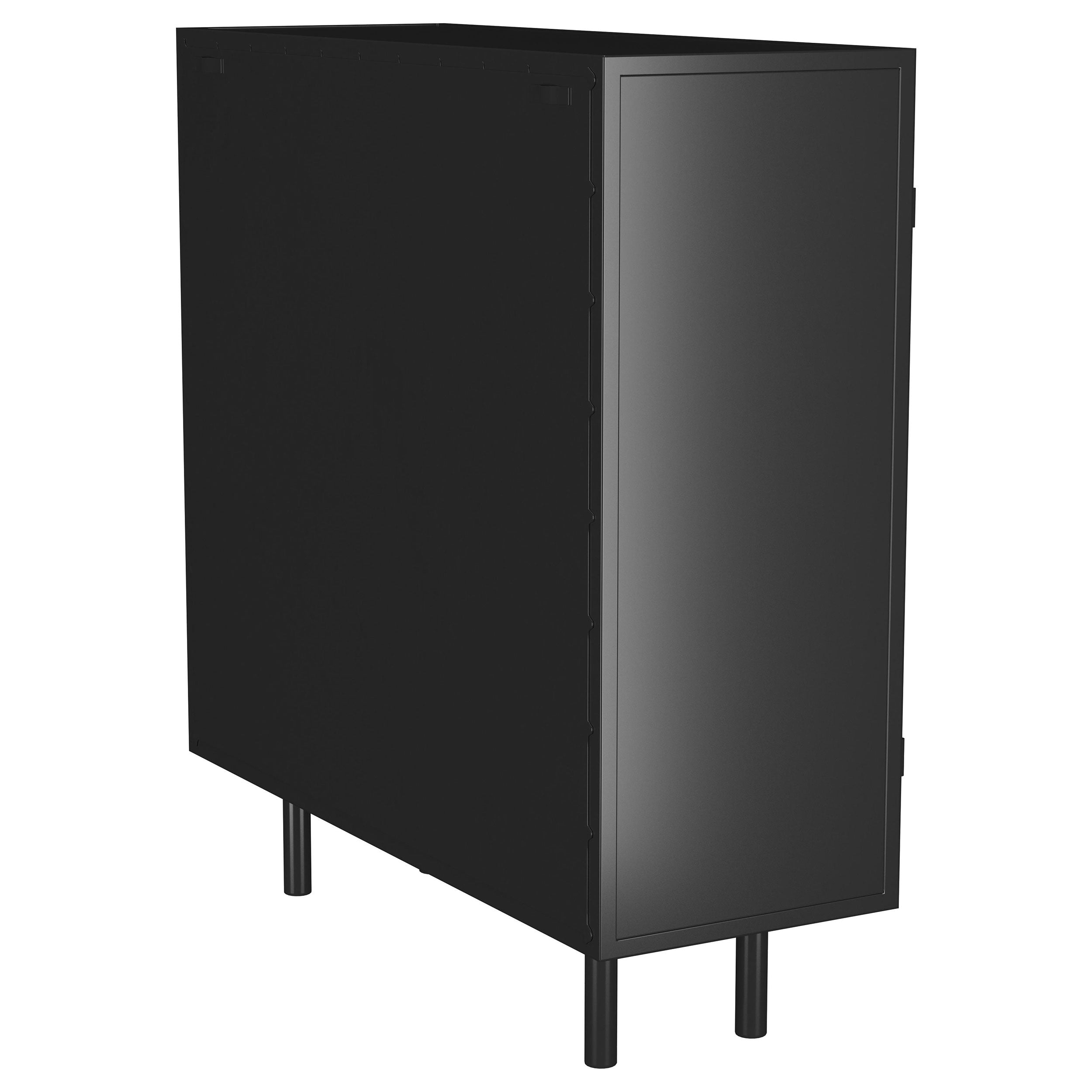 Black Ribbed Glass Accent Cabinet