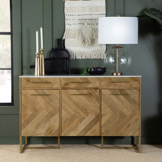 3-Door Marble Top Accent Cabinet