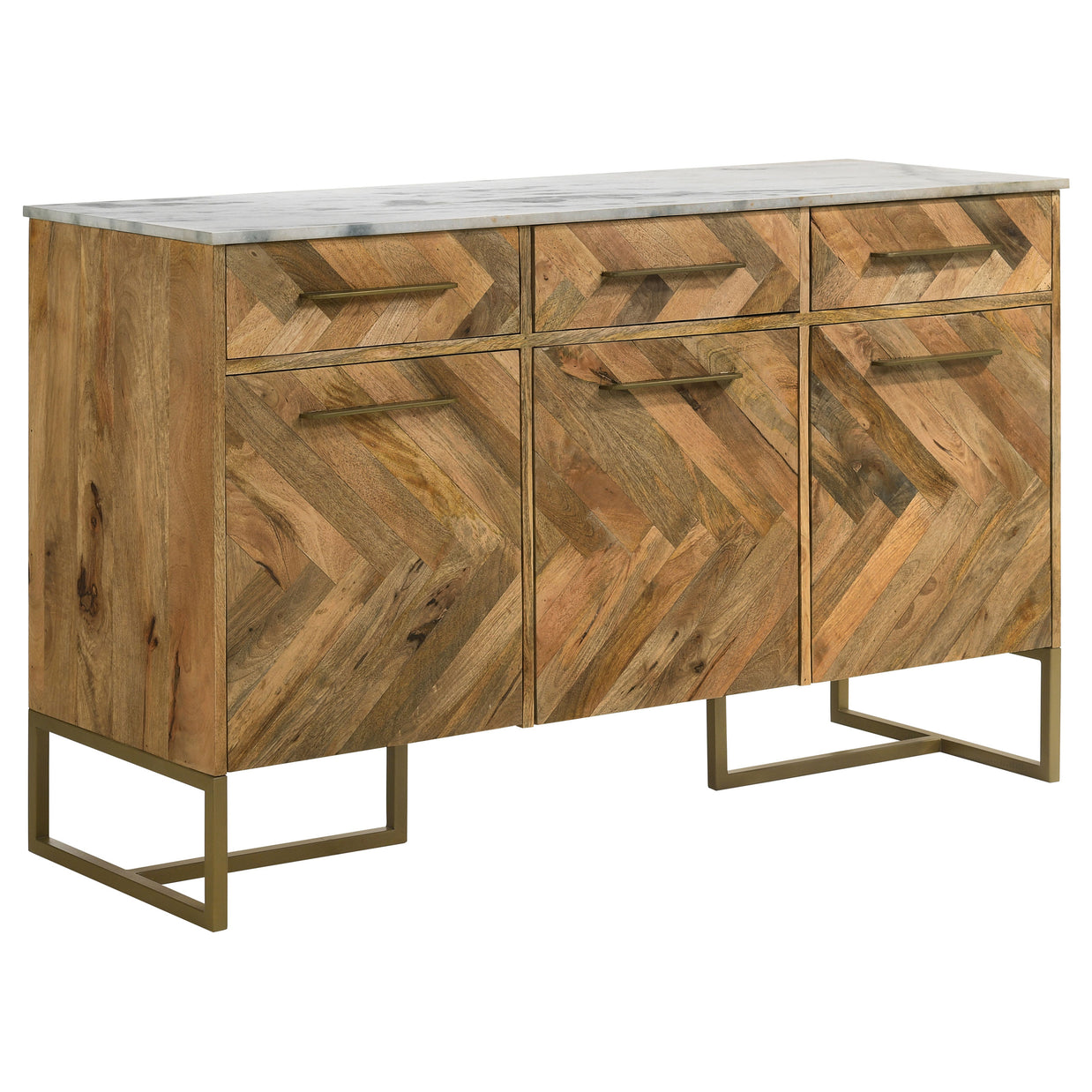 3-Door Marble Top Accent Cabinet