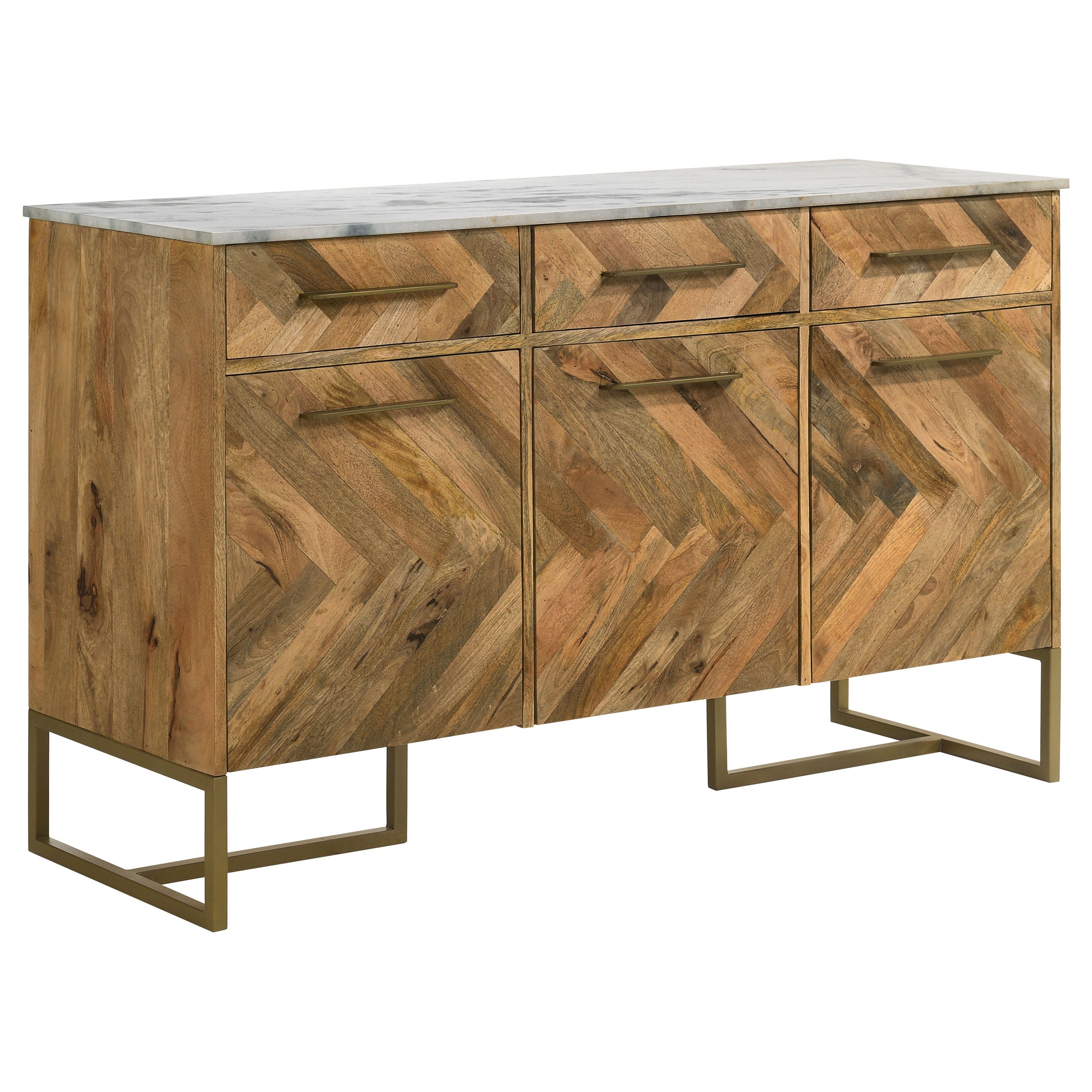 3-Door Marble Top Accent Cabinet