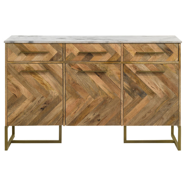 3-Door Marble Top Accent Cabinet