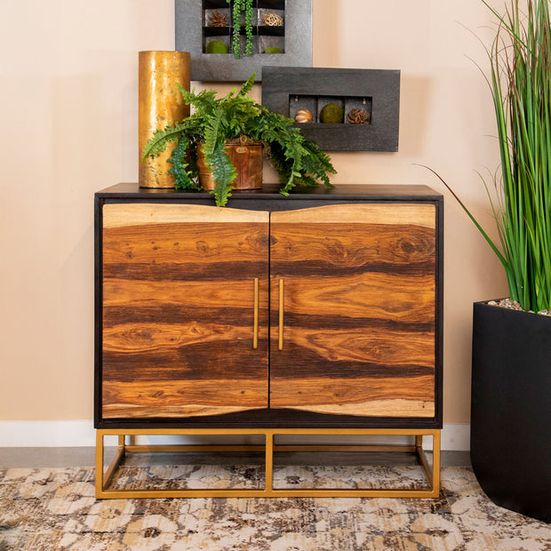 Black Walnut Wood Accent Storage Cabinet