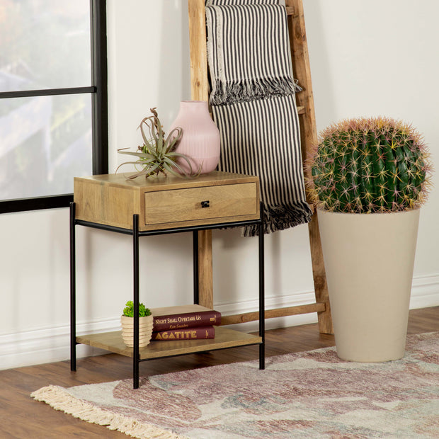 1-Drawer Solid Mango Wood Accent Side Table
