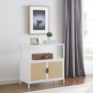 2-Door Radio Weave Cane Metal Accent Cabinet White
