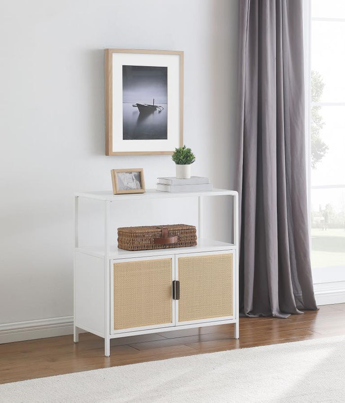 2-Door Radio Weave Cane Metal Accent Cabinet White