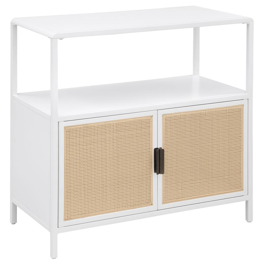 2-Door Radio Weave Cane Metal Accent Cabinet White